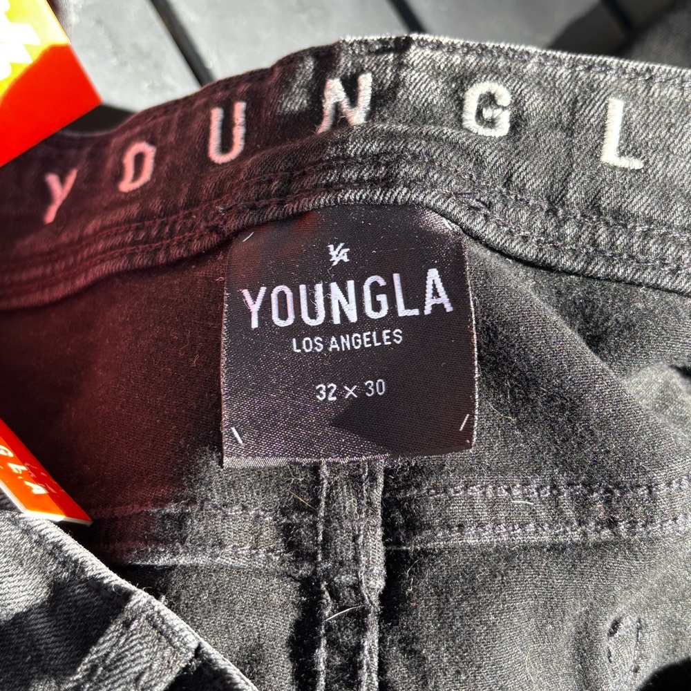 NWT YoungLa Men’s Jeans Faded Black Size 32x30 Zipper Leg Slim Fit - Picture 9 of 10